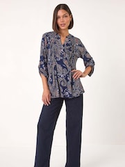 Roman Blue Paisley Print Pintuck Stretch Shirt - Image 2 of 5