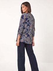 Roman Blue Paisley Print Pintuck Stretch Shirt - Image 3 of 5