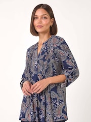 Roman Blue Paisley Print Pintuck Stretch Shirt - Image 4 of 5
