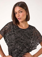 Roman Metallic Metallic Lace Bubble Hem Top - Image 1 of 5