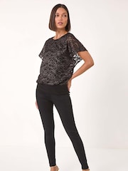 Roman Metallic Metallic Lace Bubble Hem Top - Image 2 of 5