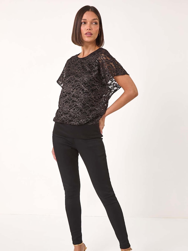 Roman Metallic Metallic Lace Bubble Hem Top - Image 2 of 5
