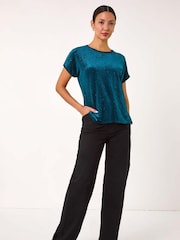 Roman Green Glitter Velvet Stretch Top - Image 2 of 5