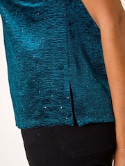 Roman Green Glitter Velvet Stretch Top - Image 5 of 5