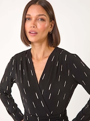 Roman Black Foil Print V-Neck Stretch Jumpsuit - Image 4 of 5