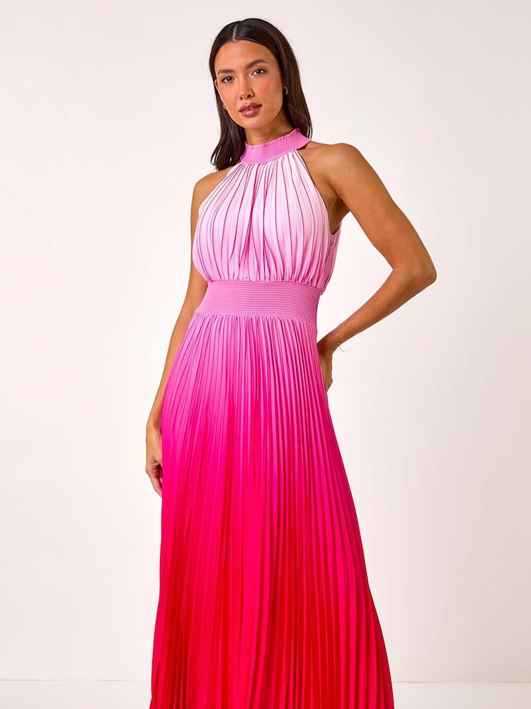 Rosa - Roman Ombre Halter Neck Pleated Maxi Dress - Imagen 2 de 5 Rosa - Roman Ombre Halter Neck Pleated Maxi Dress - Imagen 2 de 5