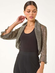 Roman Metallic Plisse Sequin Bolero - Image 1 of 5