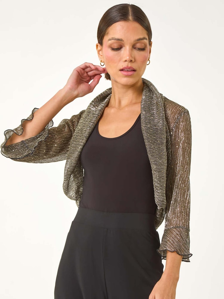 Roman Metallic Plisse Sequin Bolero - Image 1 of 5