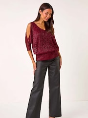 Roman Red Plisse Banded Hem Top - Image 2 of 5