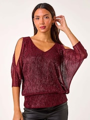 Roman Red Plisse Banded Hem Top - Image 4 of 5