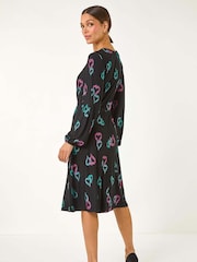 Roman Black Heart Print Tea Stretch Midi Dress - Image 3 of 5