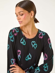 Roman Black Heart Print Tea Stretch Midi Dress - Image 4 of 5