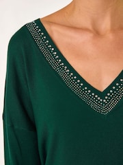 Roman Green Hotfix Trim V-Neck Knit Jumper - Image 5 of 5