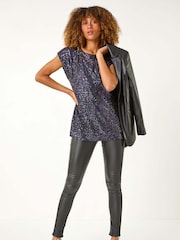 Roman Purple Sequin Tunic Stretch Top - Image 1 of 5