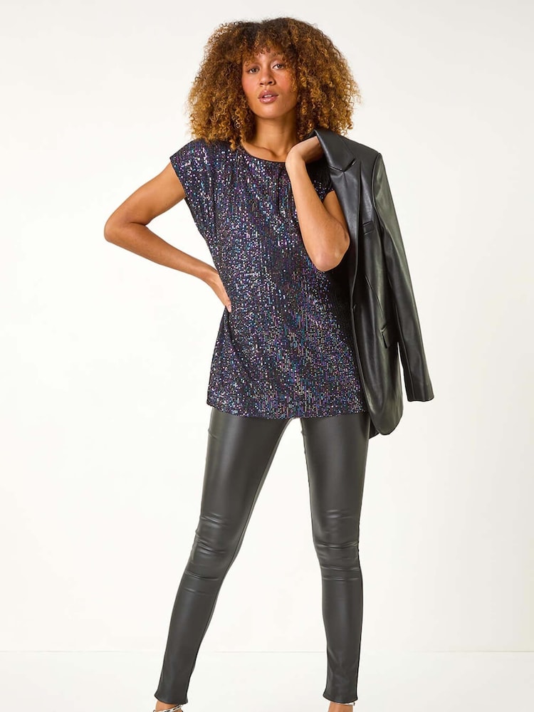 Roman Purple Sequin Tunic Stretch Top - Image 1 of 5