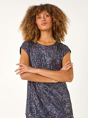 Roman Purple Sequin Tunic Stretch Top - Image 2 of 5