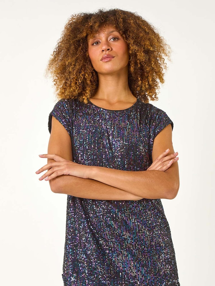 Roman Purple Sequin Tunic Stretch Top - Image 2 of 5