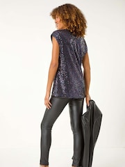 Roman Purple Sequin Tunic Stretch Top - Image 3 of 5