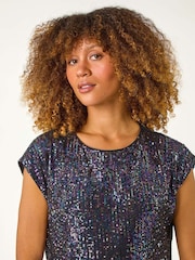 Roman Purple Sequin Tunic Stretch Top - Image 4 of 5
