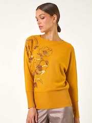 Roman Yellow Sequin Floral Print Knit Jumper - Image 4 of 5