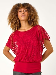 Roman Red Rose Burnout Bubble Hem Top - Image 2 of 5