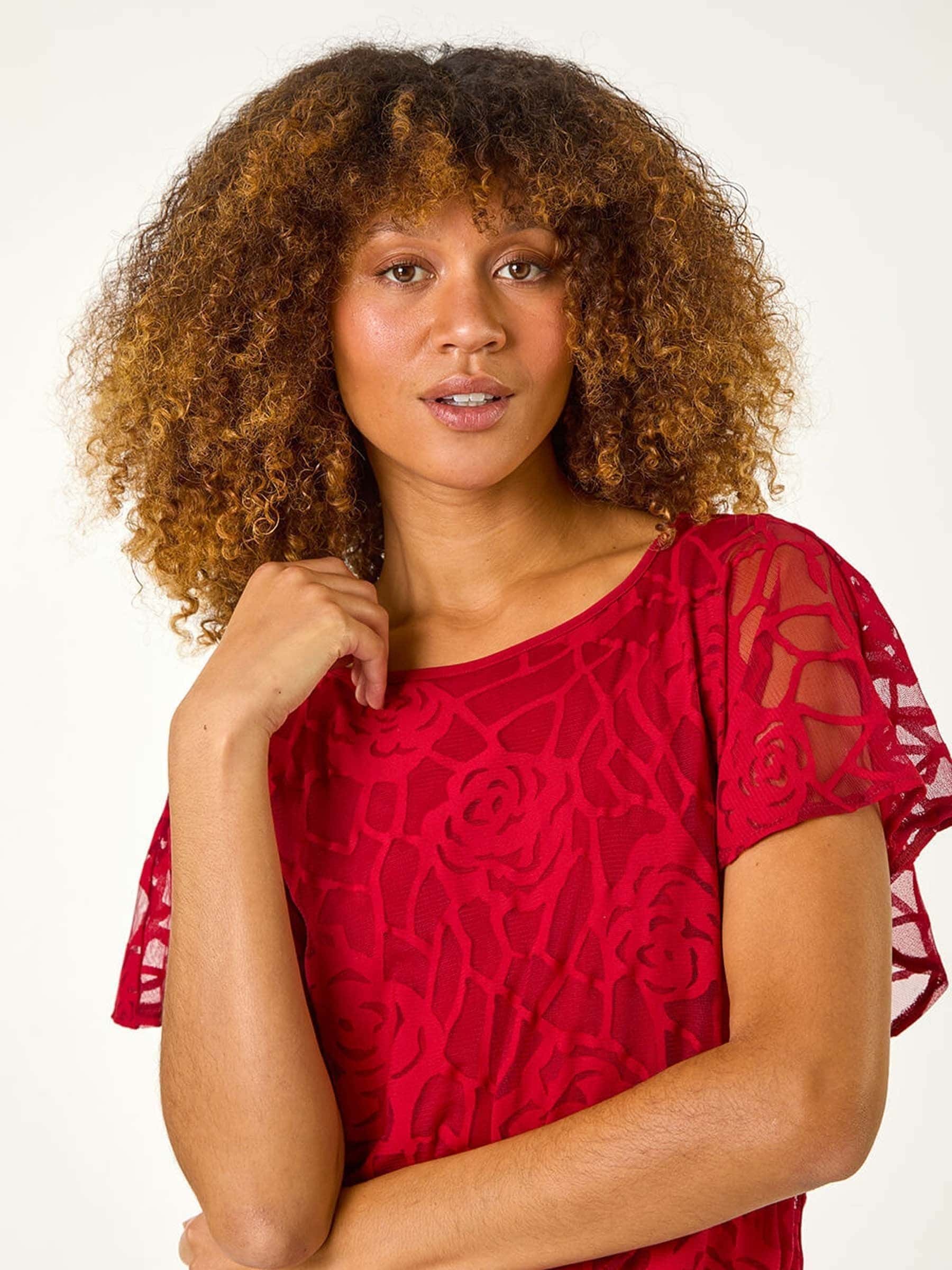 Buy Roman Red Rose Burnout Bubble Hem Top from Next USA