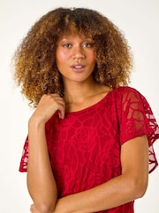 Roman Red Rose Burnout Bubble Hem Top - Image 4 of 5