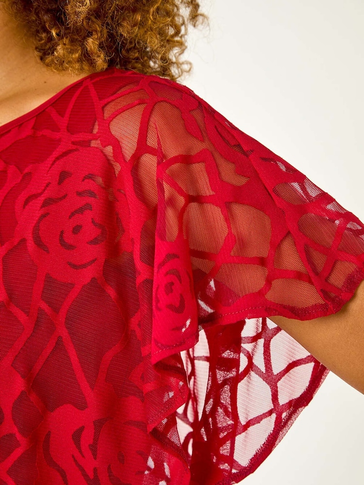 Roman Red Rose Burnout Bubble Hem Top - Image 5 of 5