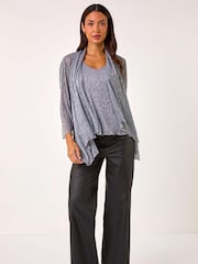 Roman Metallic Plisse Spot Print Metallic Foil Kimono - Image 1 of 5