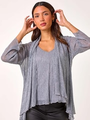 Roman Metallic Plisse Spot Print Metallic Foil Kimono - Image 2 of 5