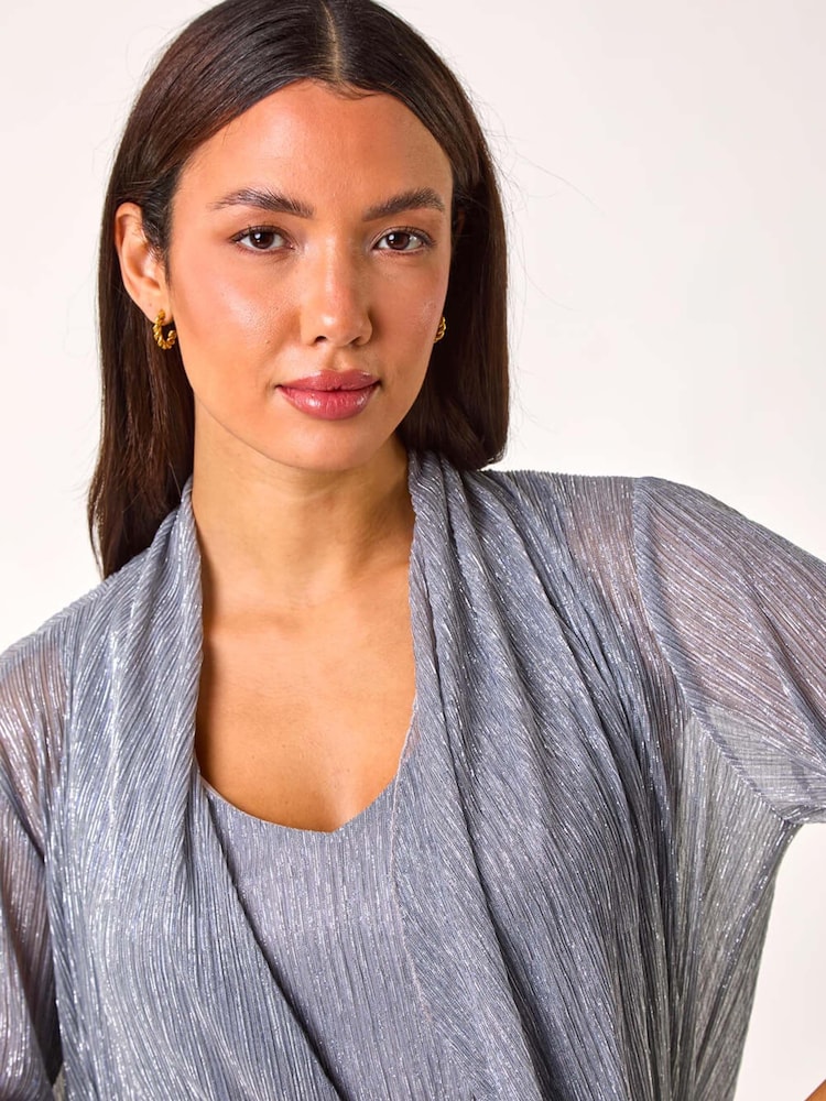 Roman Metallic Plisse Spot Print Metallic Foil Kimono - Image 4 of 5
