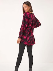 Roman Pink Rose Floral Print Stretch Hem Top - Image 3 of 5