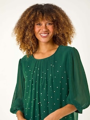 Roman Green Pleated Sleeve Hotfix Detail Top - Image 4 of 5