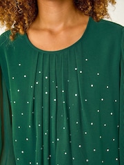 Roman Green Pleated Sleeve Hotfix Detail Top - Image 5 of 5