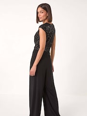 Roman Black Sequin Twist Front Jumpsuit - Image 3 of 5