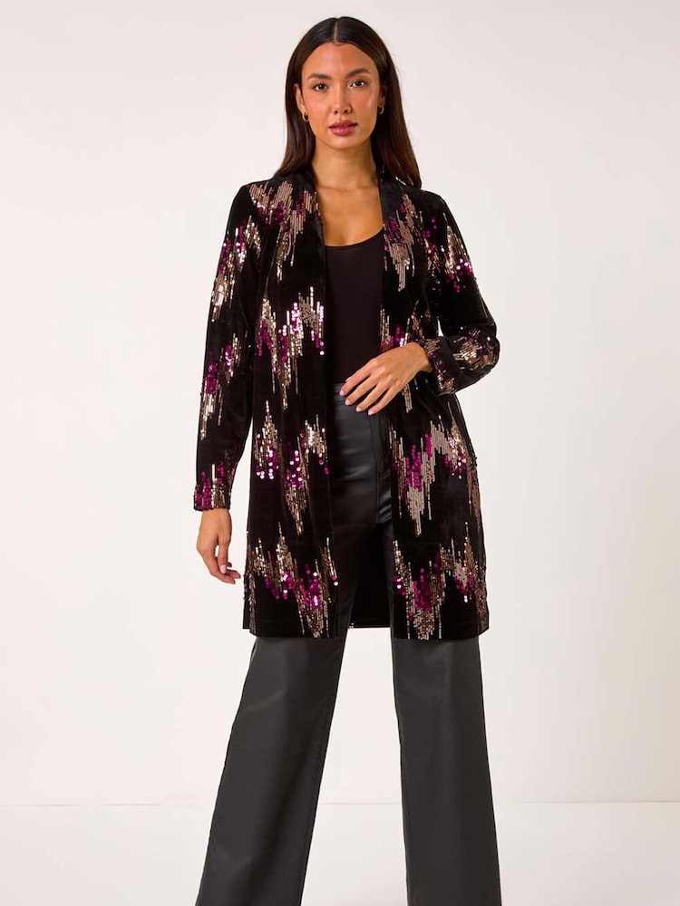 Roman Sequin Velvet Longline Jacket - Imagem 1 de 5