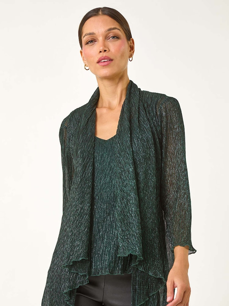 Roman Green Plisse Spot Print Metallic Foil Kimono - Image 1 of 5