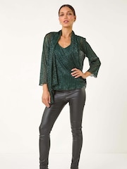 Roman Green Plisse Spot Print Metallic Foil Kimono - Image 2 of 5