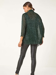 Roman Green Plisse Spot Print Metallic Foil Kimono - Image 3 of 5