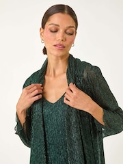 Roman Green Plisse Spot Print Metallic Foil Kimono - Image 4 of 5