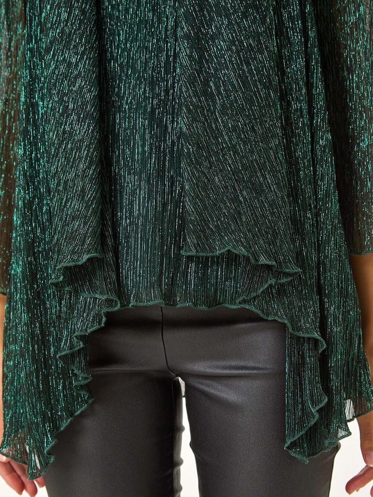 Roman Green Plisse Spot Print Metallic Foil Kimono - Image 5 of 5