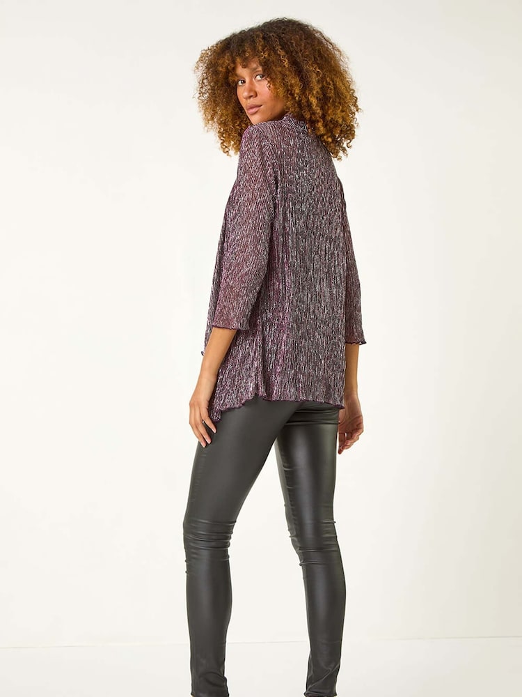 Roman Pink Plisse Spot Print Metallic Foil Kimono - Image 2 of 5