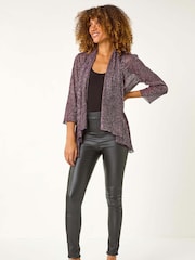 Roman Pink Plisse Spot Print Metallic Foil Kimono - Image 3 of 5