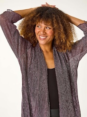 Roman Pink Plisse Spot Print Metallic Foil Kimono - Image 4 of 5