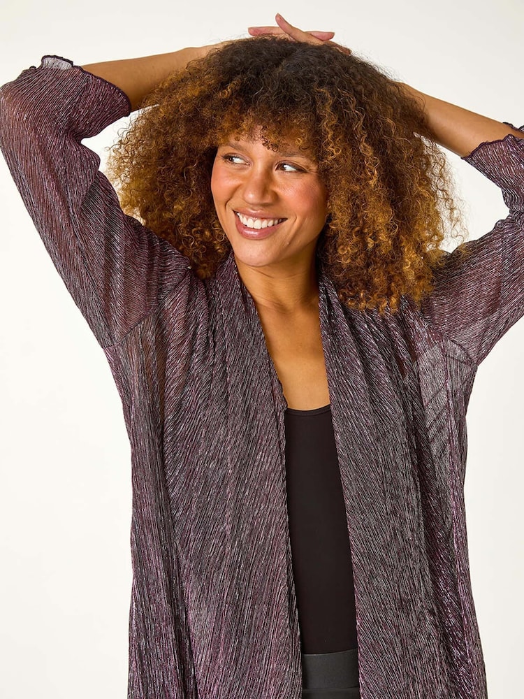 Roman Pink Plisse Spot Print Metallic Foil Kimono - Image 4 of 5