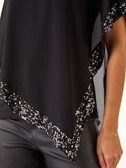 Roman Black Sequin Hem Overlay Stretch Top - Image 5 of 5