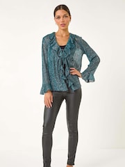 Roman Plisse Print Front Frill Top - Image 2 of 5