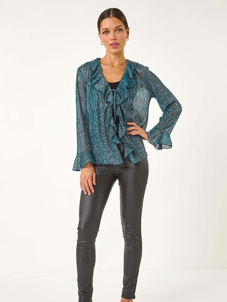 Roman Plisse Print Front Frill Top - Image 2 of 5