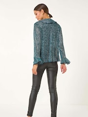 Roman Plisse Print Front Frill Top - Image 3 of 5
