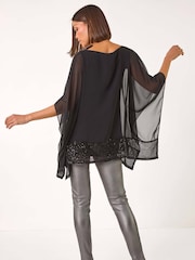 Roman Black Sequin Hem Contrast Top - Image 3 of 5